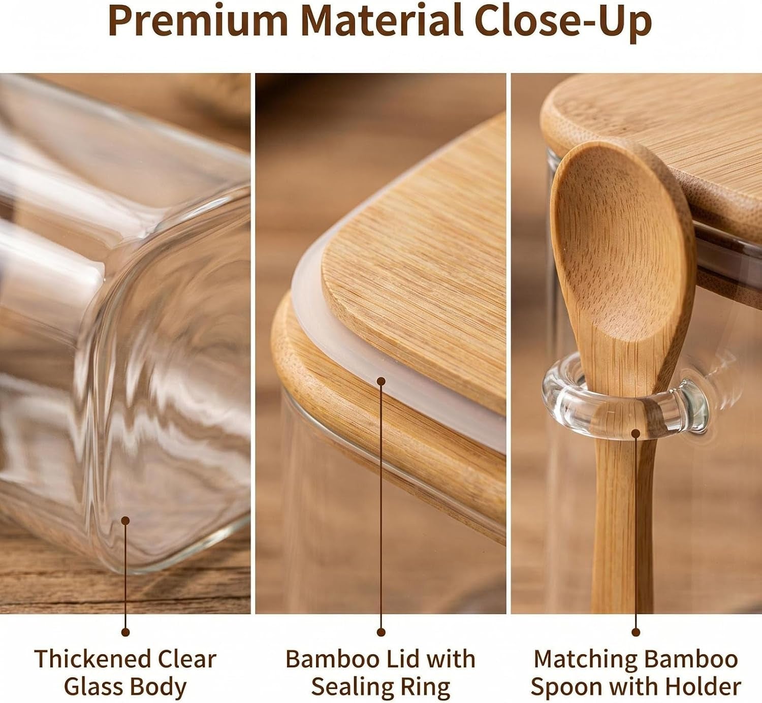 Vorratsdose Aus Glas 1000 Ml Transparent Stapelbar Glasbehälter Mit Luftdichtem Verschluss Holzdeckel Und Löffel Küchenaufbewahrungsbehälter Für Kaffee Bohnen Tee Gewürzflasche Nüsse Süßigkeiten