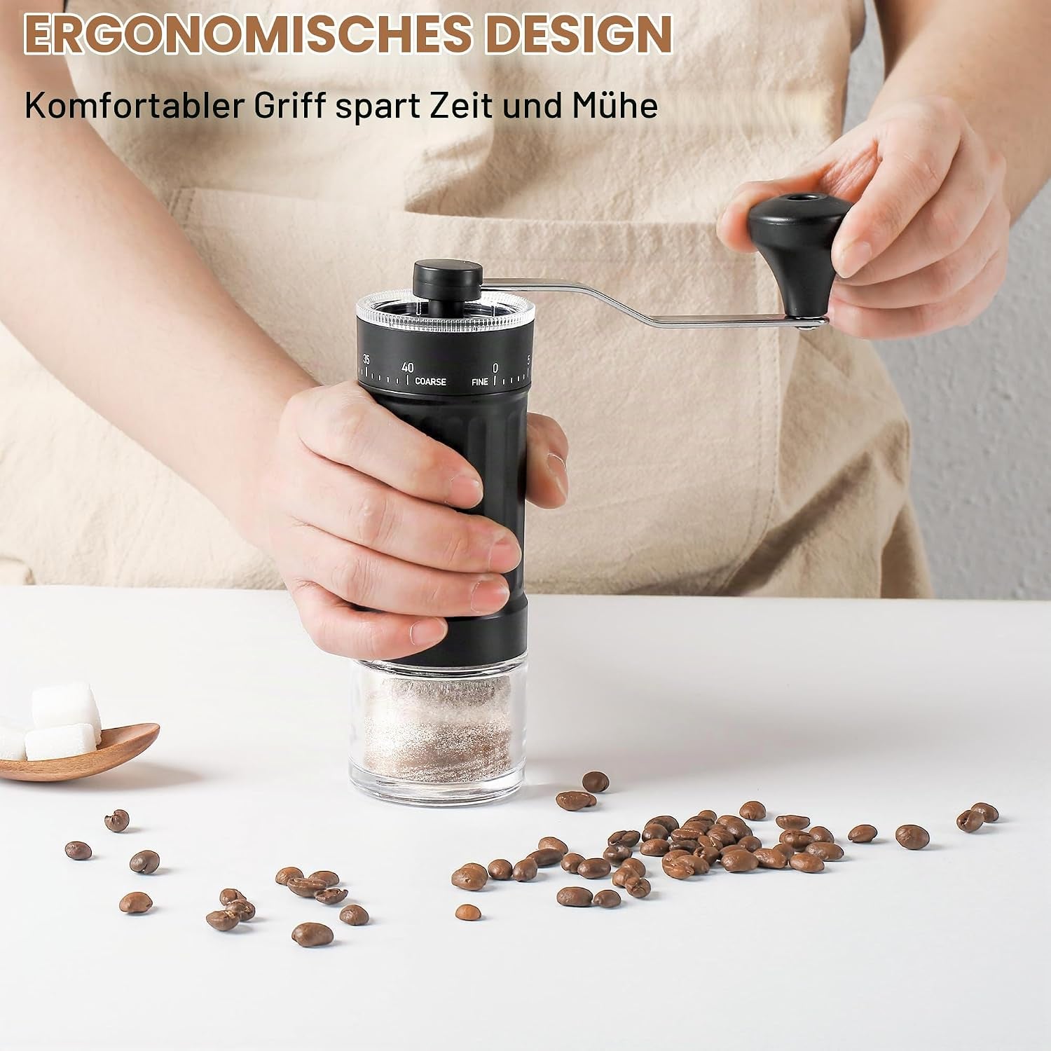 Kaffeemühle Manuell Externer Verstellbarer, Coffee Grinder Mit Hochpräzisem 40-Stufige Einstellung, Kegelmahlwerk Aus Keramik, Abs-Kaffeemühlenkörper